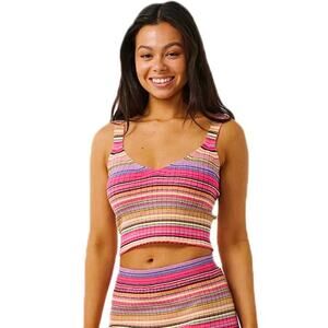 Ripcurl Palapa V Neck Ribbed Striped Camisole Cropped Tank top size M